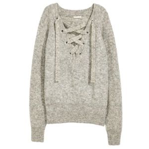 H&M Grey Mohair Lace Up Sweater